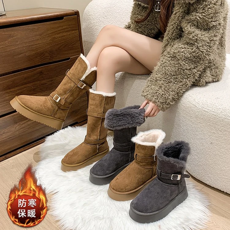 (有运费补贴）1-厚底雪地靴女2025冬季新款两穿加绒加厚东北雪地棉