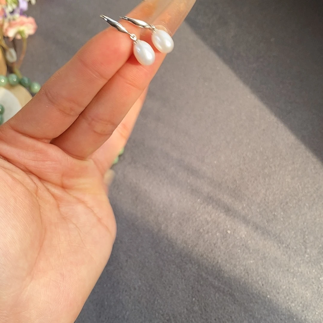 银S925镶嵌耳饰淡水珍珠sj