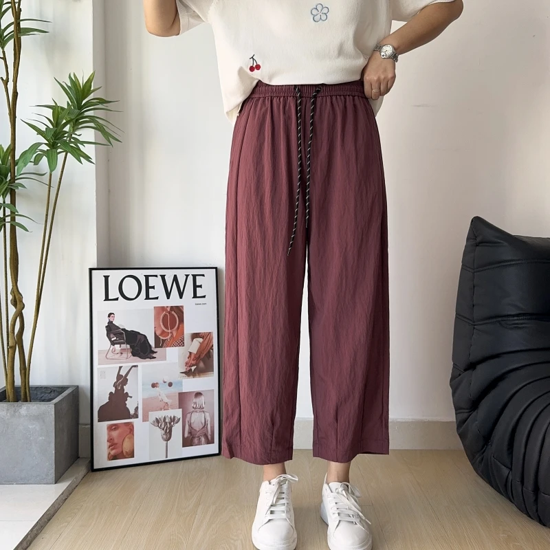 木木崧大码女装高腰休闲裤女百搭九分裤2025夏胖mm宽松阔腿哈伦裤
