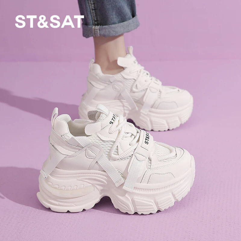 星期六内增高女款春季新款超轻厚底休闲软底百搭运动鞋10公分