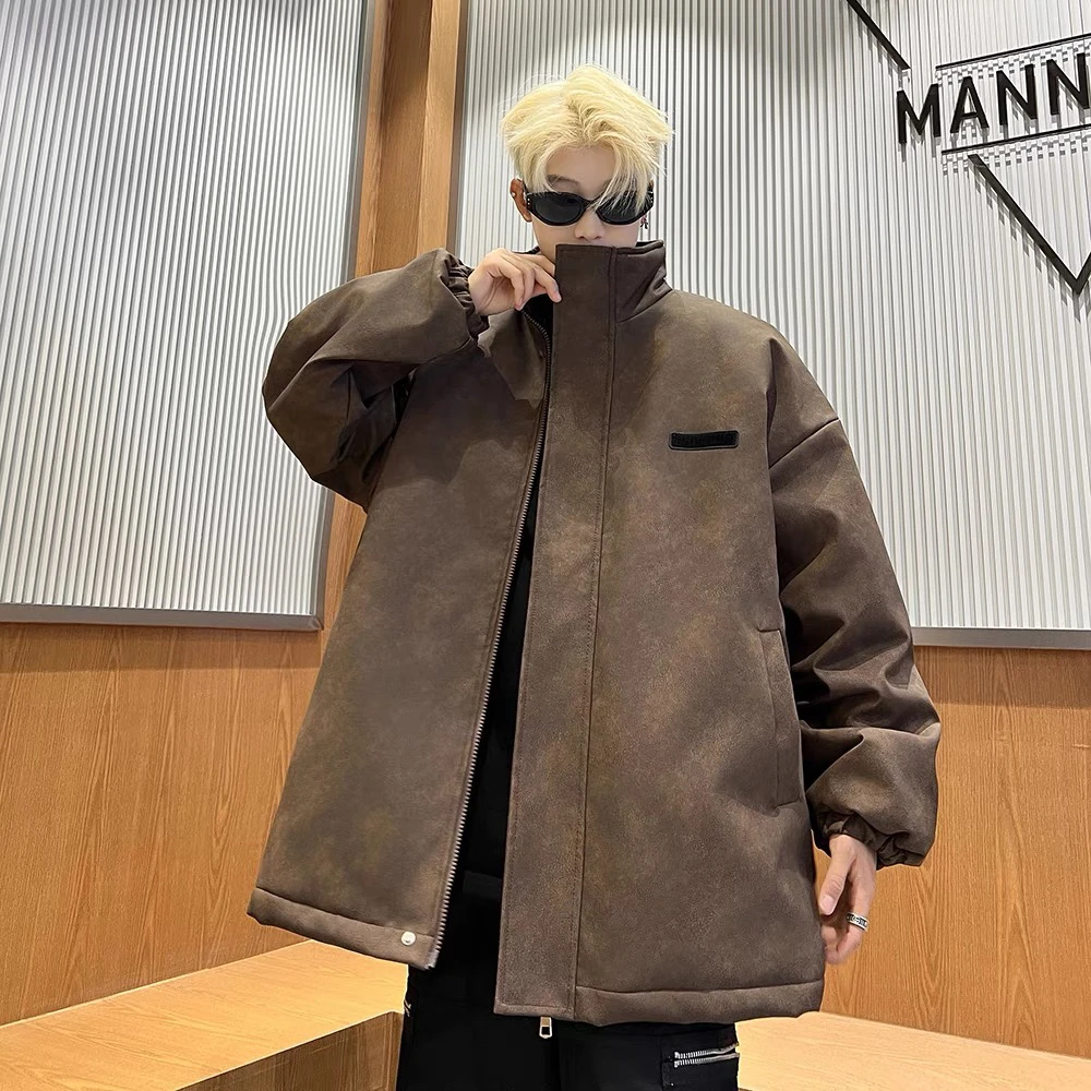 6567冬季棉服外套复古做旧美式皮棉衣魔术贴加厚保暖棉袄潮牌宽松