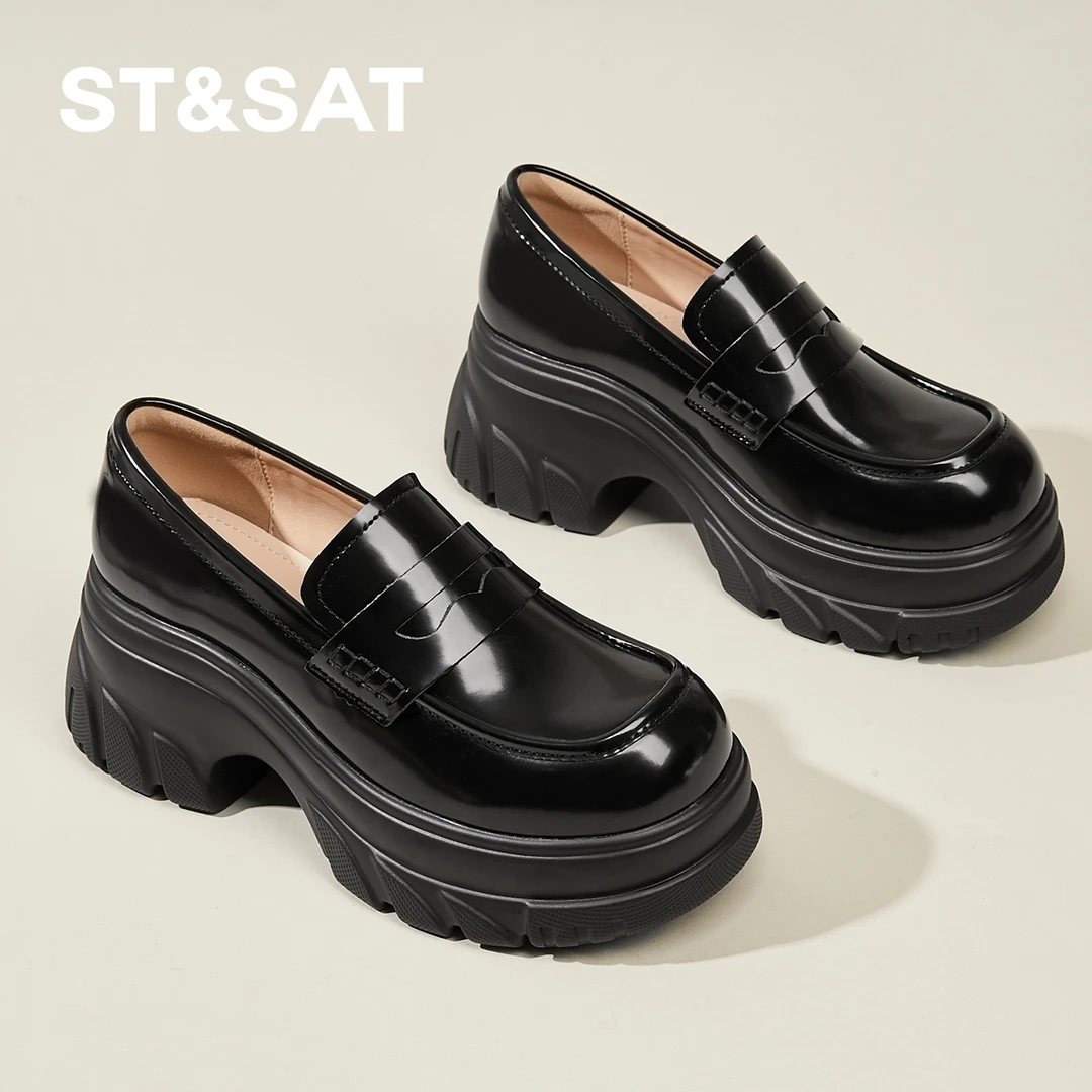 星期六真皮松糕乐福鞋女鞋懒人一脚蹬通勤小皮鞋法式百搭时尚单鞋