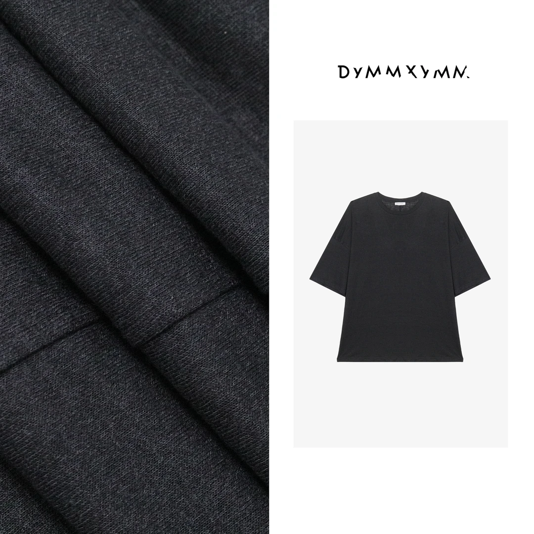【DYMMXYMM】-素黑.夏款极简风亚麻混纺宽松圆领短袖T-5SSW7707