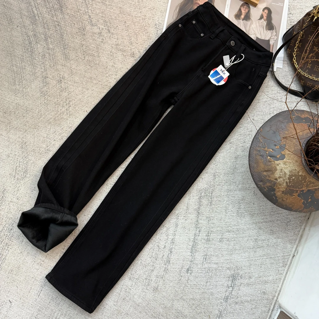 福利】御寒显瘦神裤！直筒牛仔裤女2025冬季新款线条感窄版阔腿裤