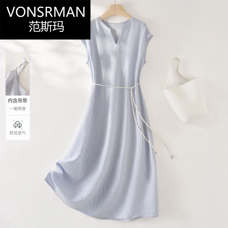 法式轻薄领自然肌理连衣裙女2025夏季高级感气质薄款洋气时髦裙子