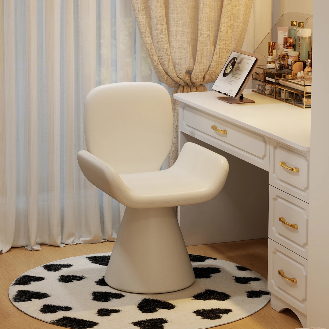 美物俪家化妆凳女生卧室梳妆凳可旋转梳妆椅奶油风高级感美甲凳