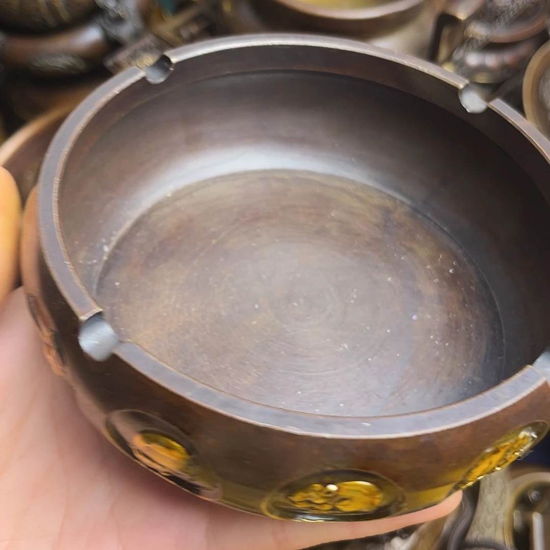 原矿风磨铜钱袋烟灰缸