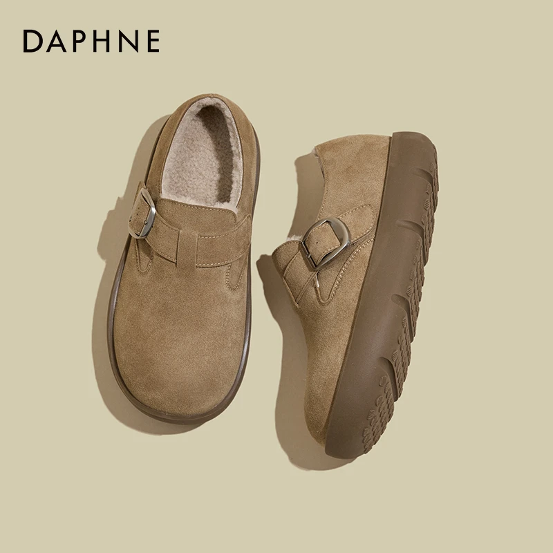 达芙妮新款复古时尚勃肯鞋女2025秋冬加绒保暖厚底增高百搭面包鞋