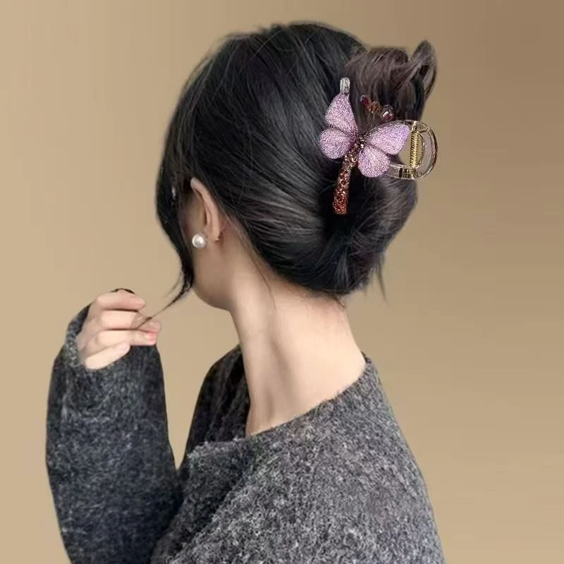 韩系高级感刺绣蝴蝶结珠珠亚克力抓夹时尚后脑勺盘发鲨鱼夹发饰