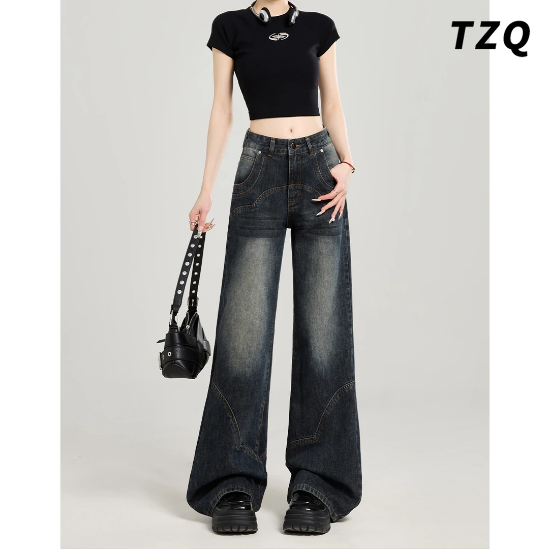 2025春季水泥灰新款复古微喇牛仔裤女高腰显瘦爆款长裤TZQ2531913
