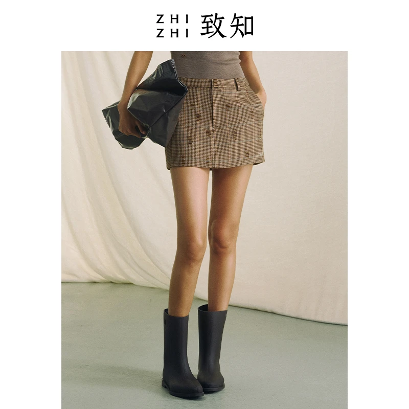 六曲 破洞羊毛呢迷你短裙新款手工破洞ZZ2DSWBY006