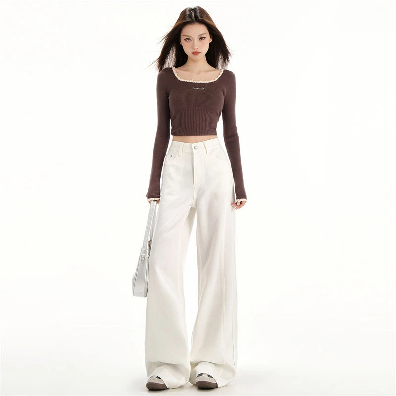 莱赛尔三防阔腿牛仔裤女2025年新款白色省心显瘦宽松拖地裤1038