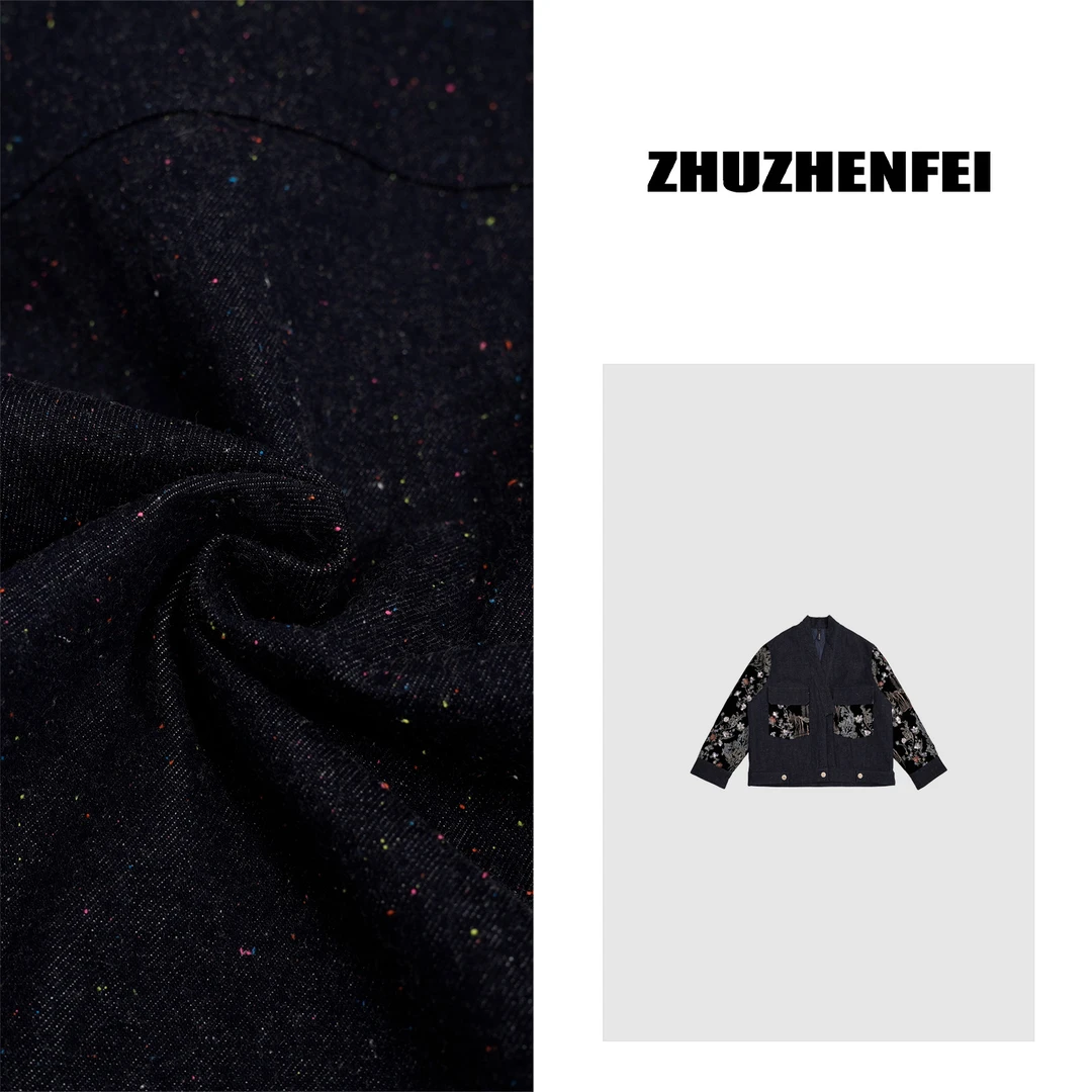 ZHUZHENFEI【软烟云】国风系列珠片绣法重工牛仔短款棉服Z344282