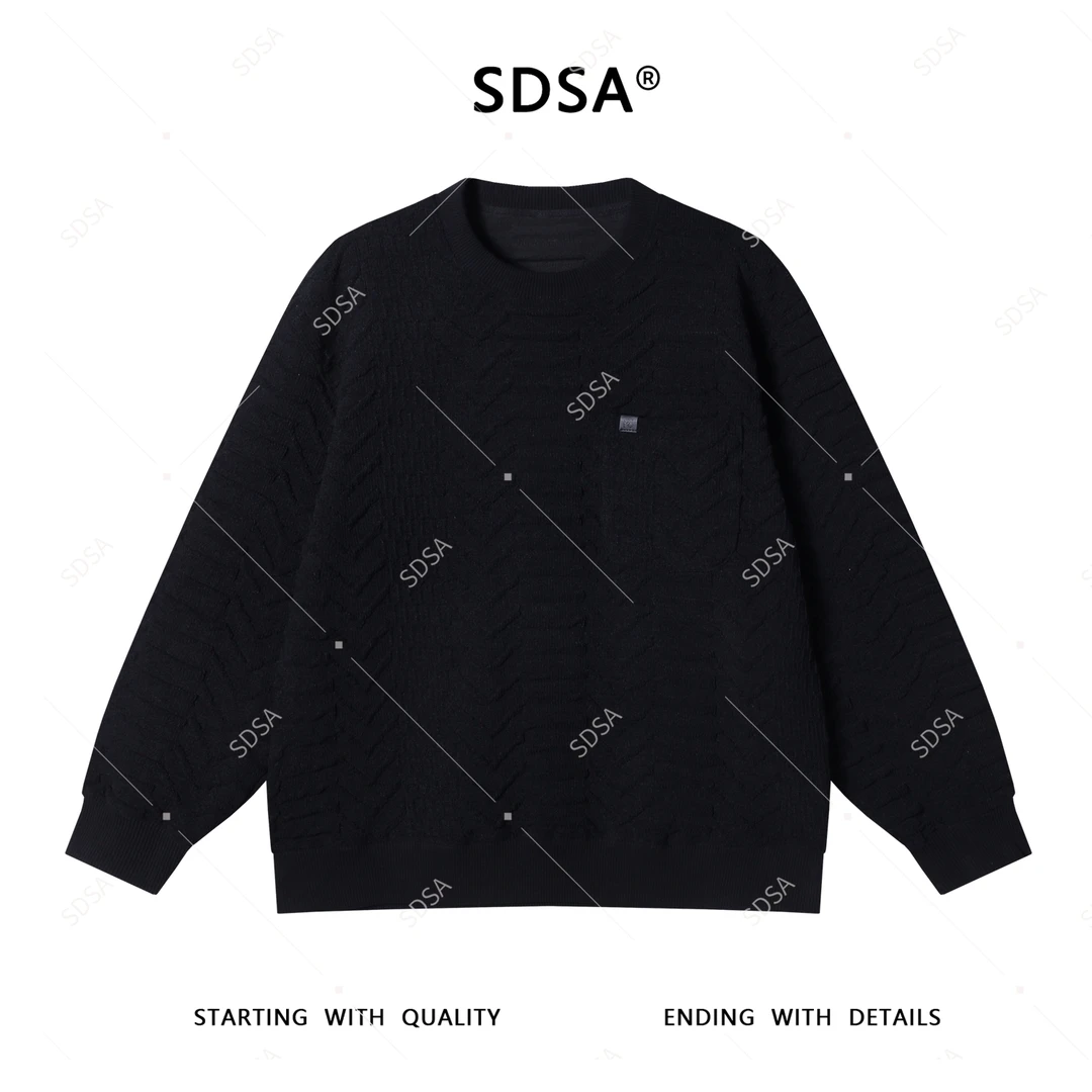 SDSA秋季新款男士痞帅韩系简约纯色条纹口袋套头圆领卫衣百搭时尚