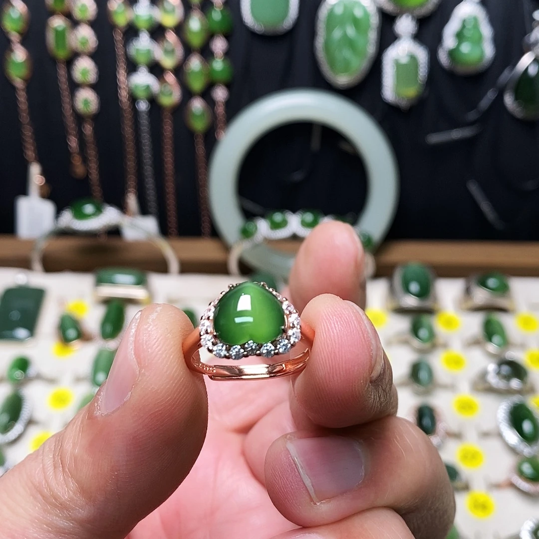 和田玉（碧玉）银S925镶嵌戒指