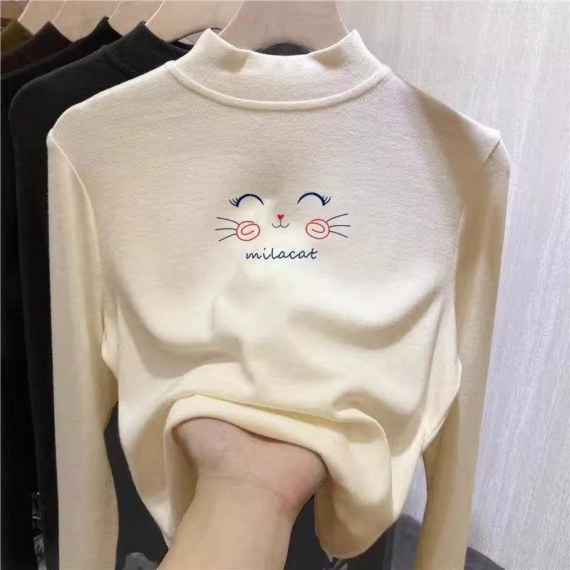 女童洋气半高领双面德绒T恤打底衫秋冬内搭中大童长袖保暖上衣服