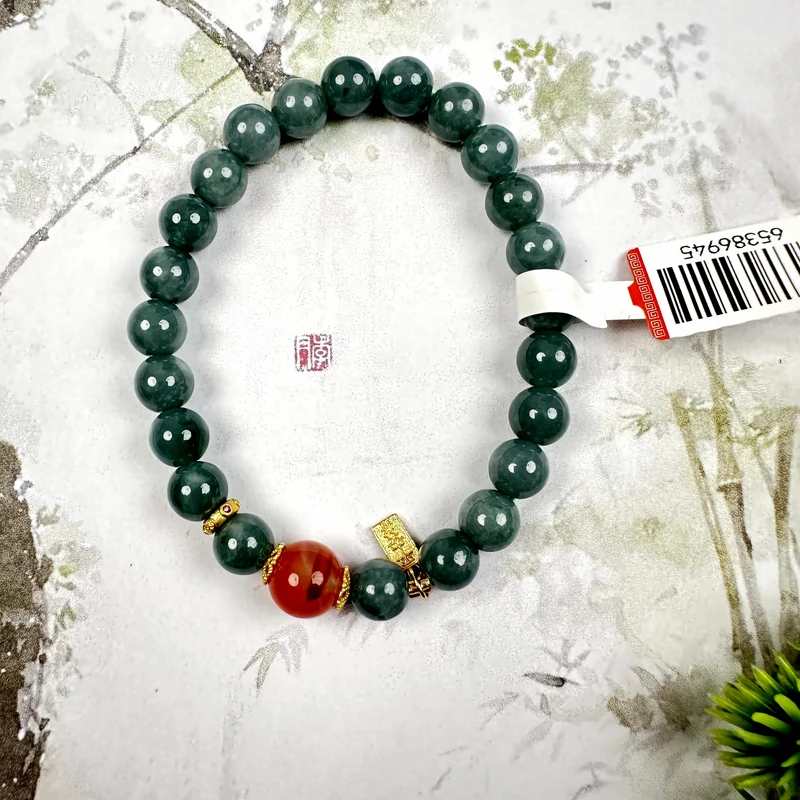 H15翡翠手链精致单圈百搭时尚复古古风气质轻奢玉手串女士