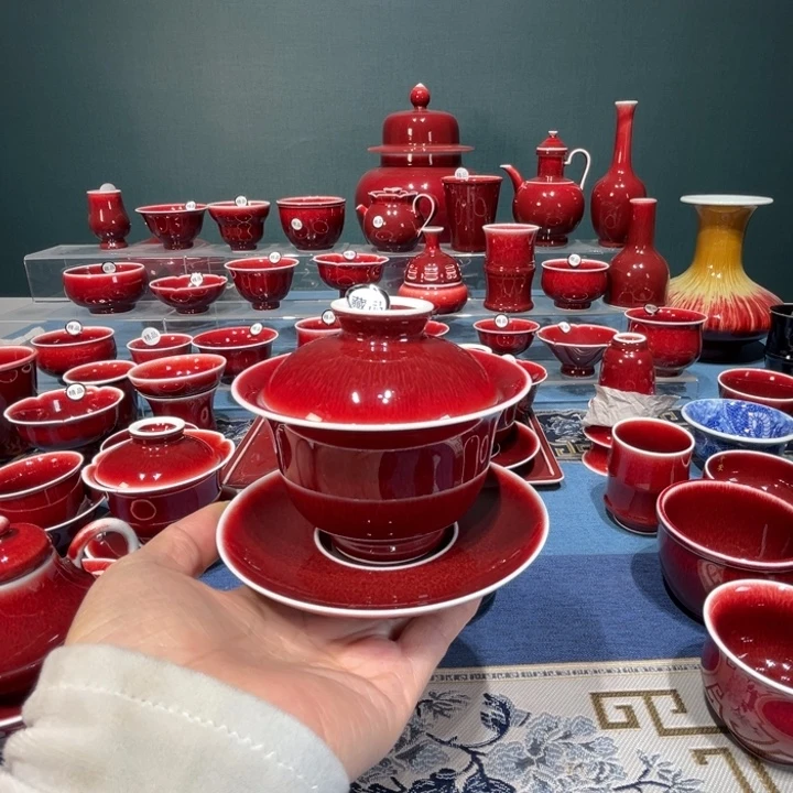 景德镇陶瓷藏品三才元宝盖碗