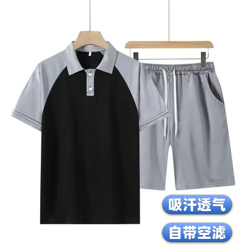 2025夏季学院风POLO短袖T恤套装青春时尚潮流短袖＋纯色短裤一整套
