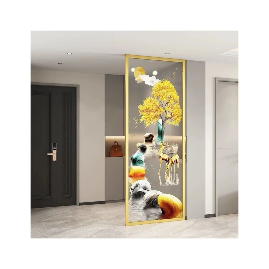 简约现代铁艺入户门玄关隔档客厅艺术玻璃屏风钢化玻璃不锈钢定制