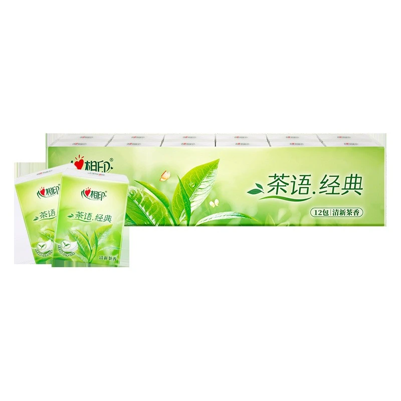 心相印抽纸茶语经典一条12包手帕纸4层7片加厚亲肤茶香便携小包装