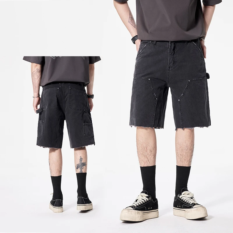 美式潮牌多口袋水洗牛仔短裤男款夏季纯棉宽松五分裤休闲百搭中裤