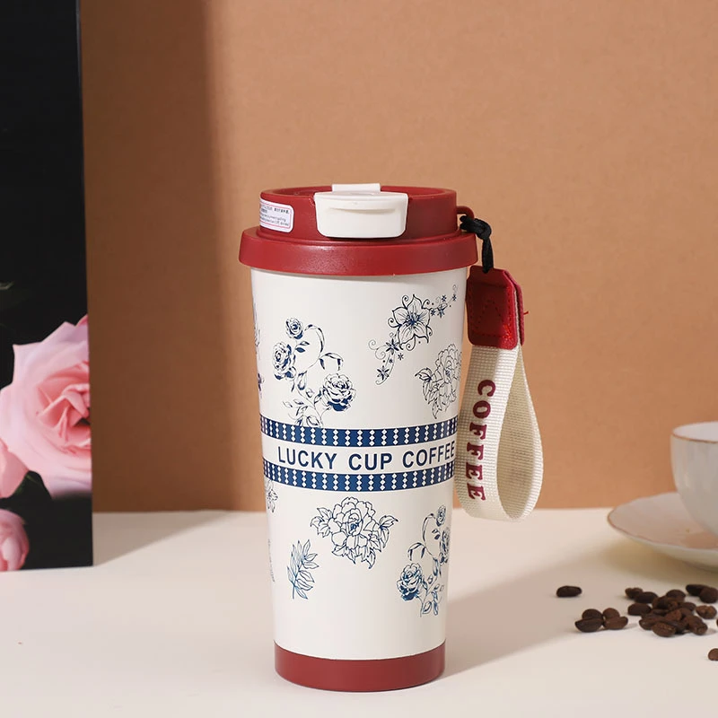 铃兰花保温杯大容量304不锈钢吸管水杯女生高颜值咖啡杯笔筒