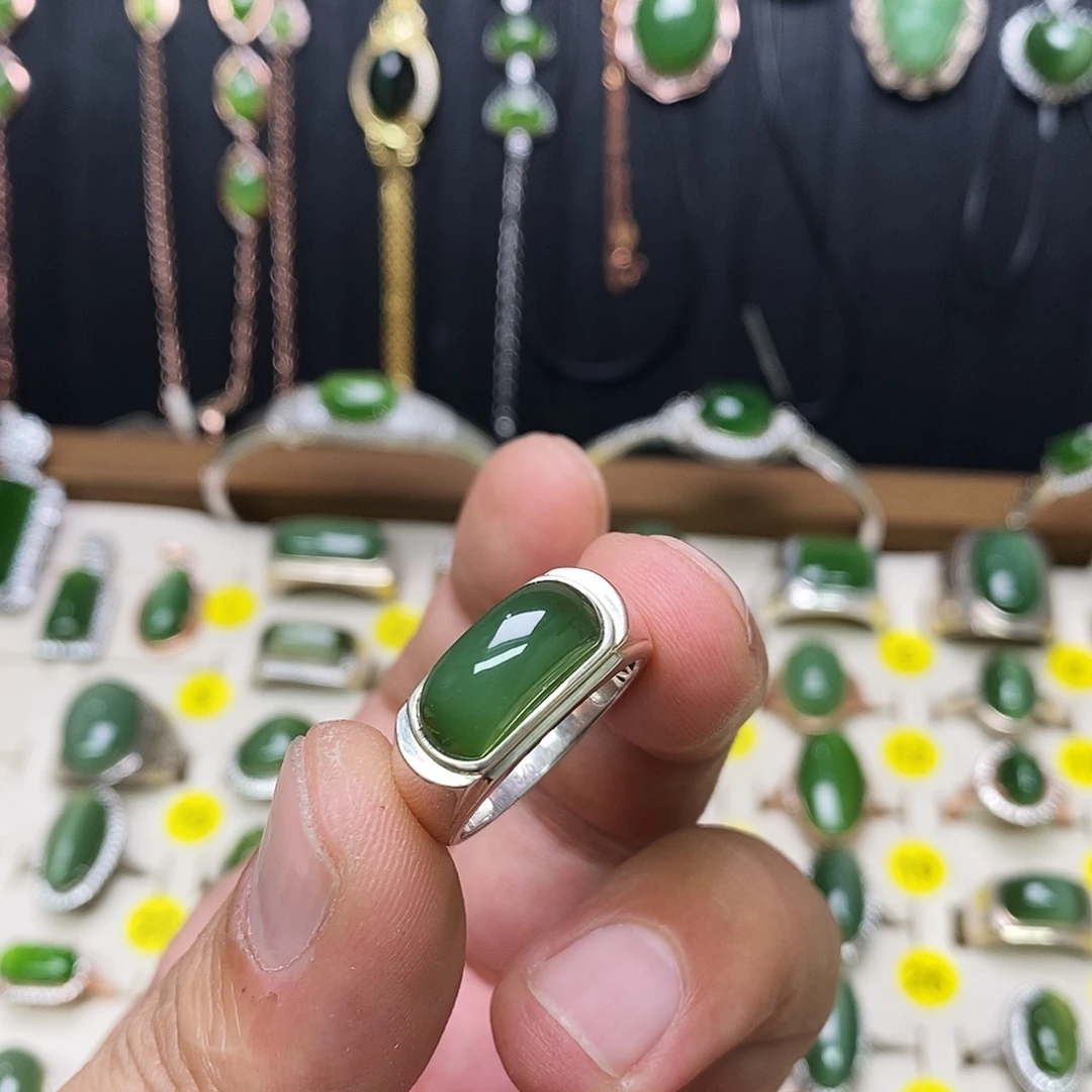 和田玉（碧玉）银S925镶嵌戒指
