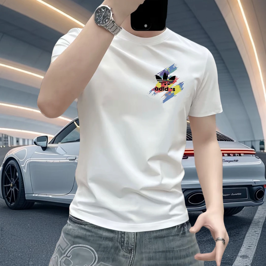 夏季男生韩版短袖T恤透气印花休闲轻奢痞帅高品质圆领修身半袖短t