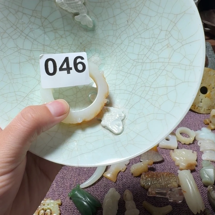 五***海瓷片双鱼青瓷开片大碗