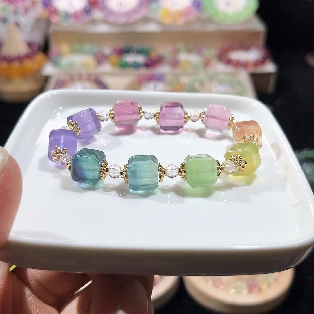未镶嵌手链萤石马卡龙方糖10mm