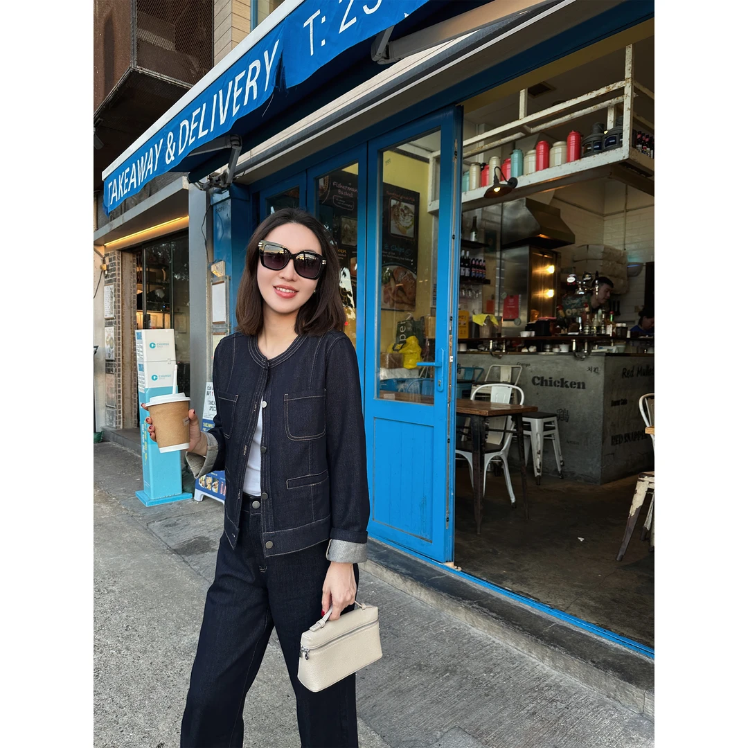 JESSICA WU线构深境圆领廓形银钉点韵四袋筑律牛仔外套2595507001