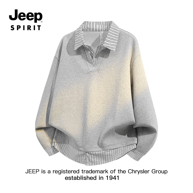 JEEPSPIRIT吉普假两件条纹卫衣男2025新款春秋季大码休闲长袖上衣