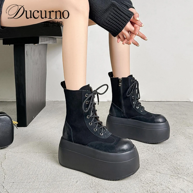 8.5cm甜酷风厚底松糕马丁靴女2025秋冬新款复古增高韩式短靴ins女