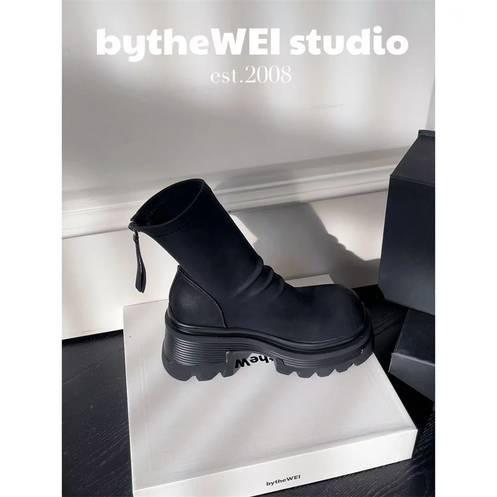 bytheWEI【鬼帝倒倒靴】厚底8.5cm～暗黑风厚底短靴显瘦切尔西靴女