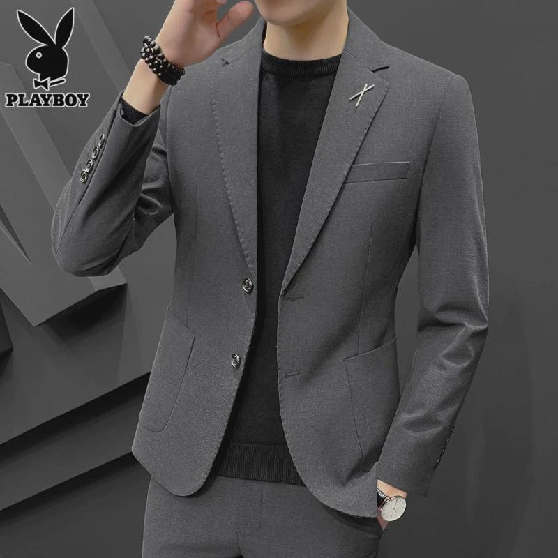 花花公子冬季男士男款西服商务休闲套装潮流婚礼伴郎小西装外套男