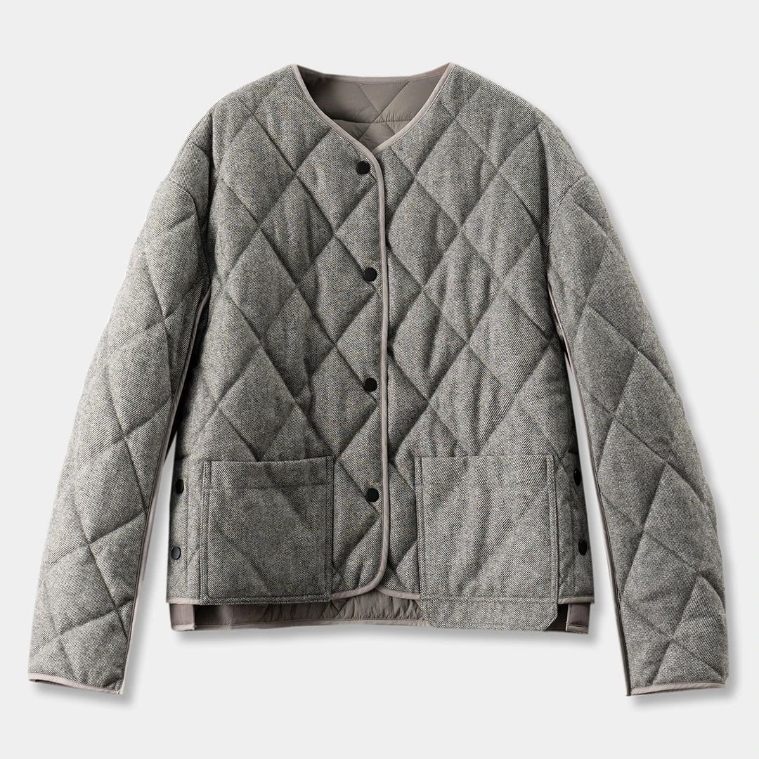 春天家 老灰 英G银丝菱格绗缝含羊毛圆领棉服外套女51I7