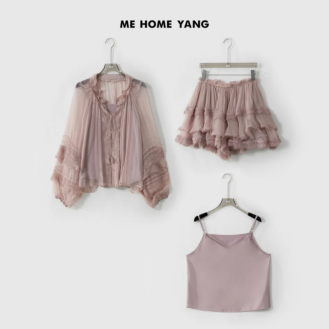 ME【真丝蔷薇三件套 (裤裙))】100桑蚕丝显瘦休闲防晒套装MESS3759