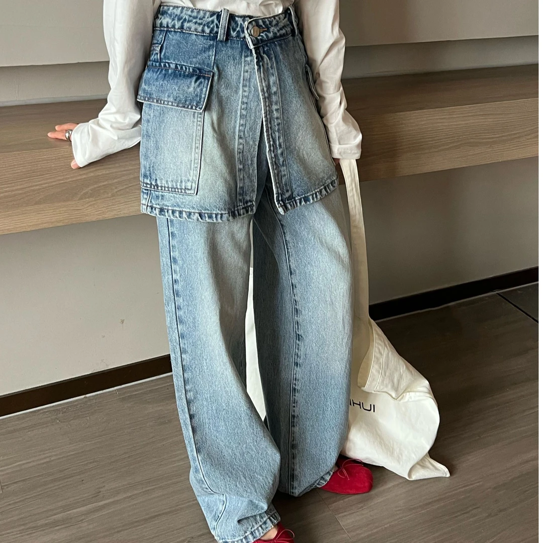 小乔家双兜腰风牛仔直筒裤