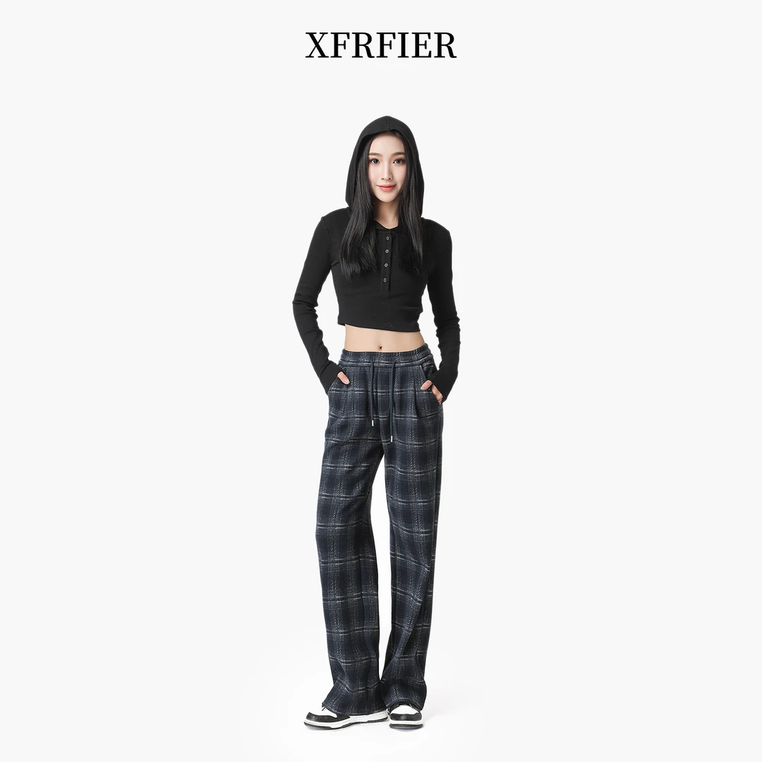 【超柔绒500g】XFRFIER煊菲尔女装定色定制定染色织格纹藏青格子裤