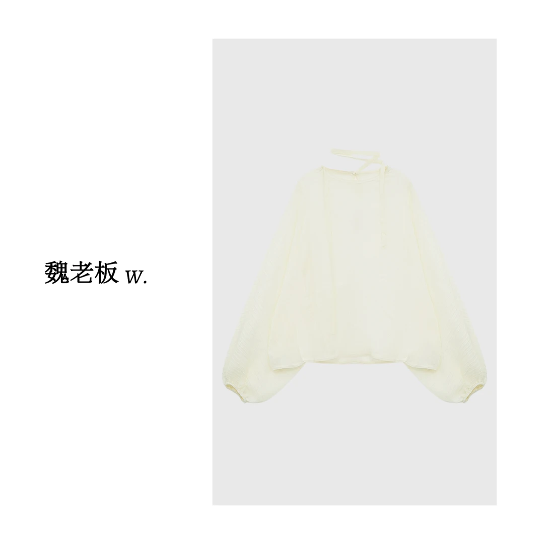 W.Diva【逸云】桑蚕丝品质绑带褶皱纹理小众设计感小衫女1S07S1252