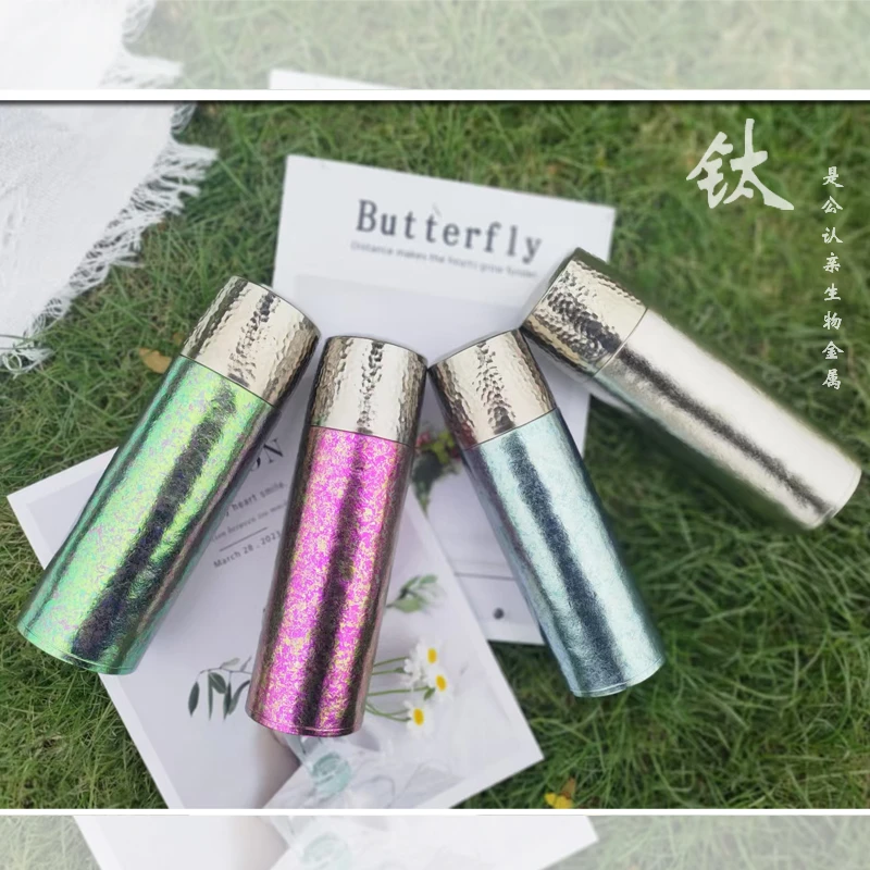 【原装正品】400ml内外双层纯钛高端创意便携保温杯冰花锤纹盖焖壶