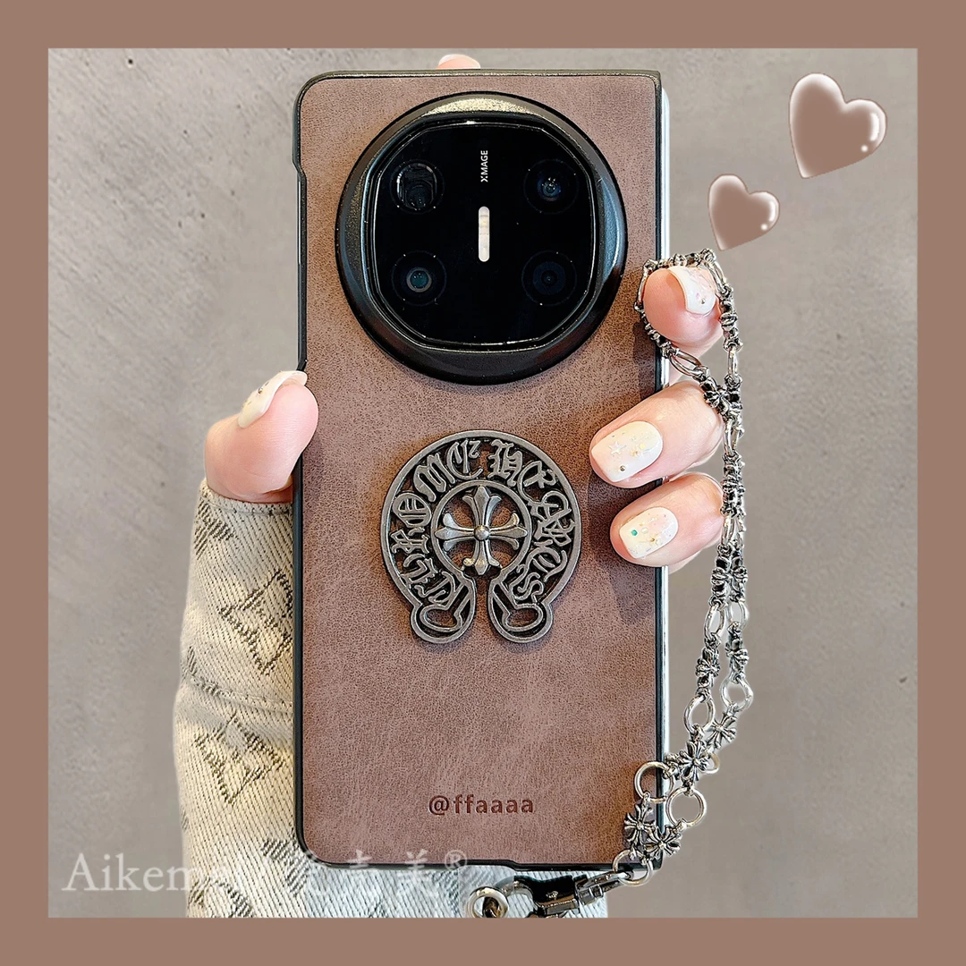 适用华为mateX6折叠屏手机壳MateX5典藏版深棕色皮纹X3立体十字架