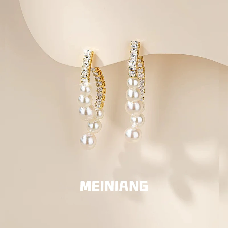 铜合金耳饰 长款流苏珍珠耳饰气质耳钉独特耳环2025新款爆款耳坠