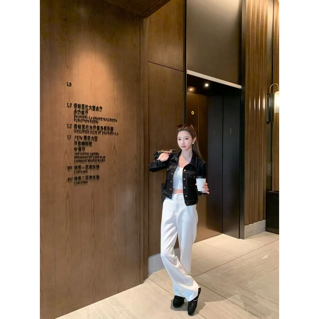 【盒子专享】奶油吉吉  通勤简约白色高级垂感直筒阔腿裤