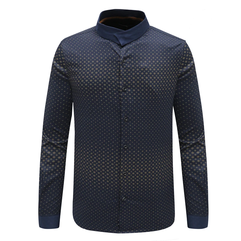 DN225斯D博N春秋男式长袖衬衫 棉百搭商务休闲上衣 深蓝弹力