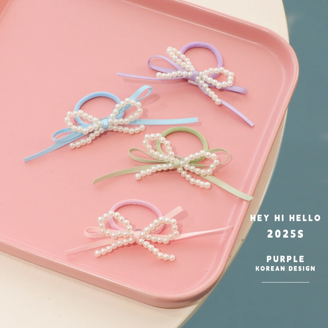 黄小妞儿童发饰珍珠蝴蝶结发绳女童碎发夏日珍珠发圈不伤发橡皮筋