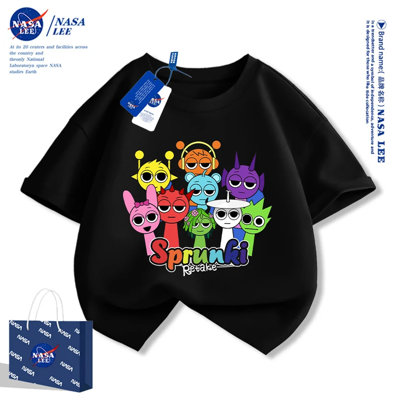 NASA儿童短袖t恤夏季2025新款sprunki节奏盒子衣服男女童纯棉半袖