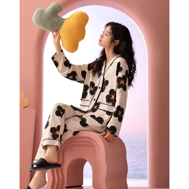 2025新款睡衣女春秋季棉长袖甜美开衫宽松家居服春夏高级感套装
