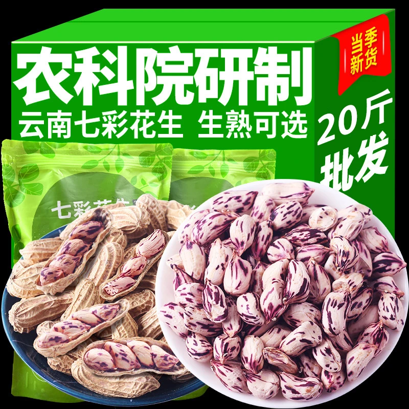 云南七彩花生旗舰店带壳生熟野地花生米黑花生种植特级云南特产